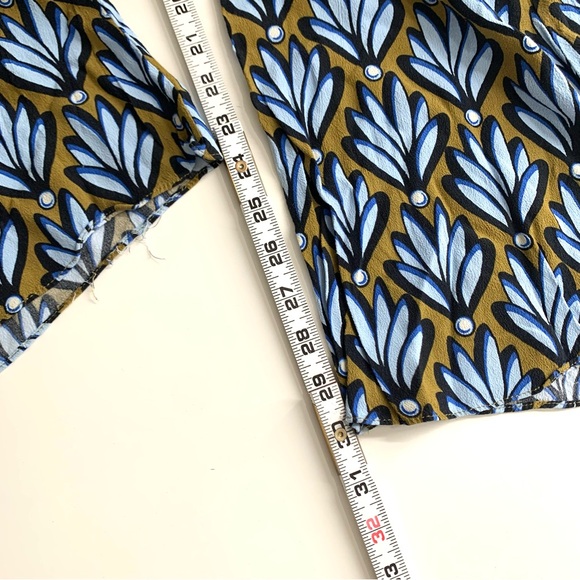 Zara Wide Leg Pants Blue Brown Leaf Print Size Small Lightweight Flowy - Picture 8 of 12